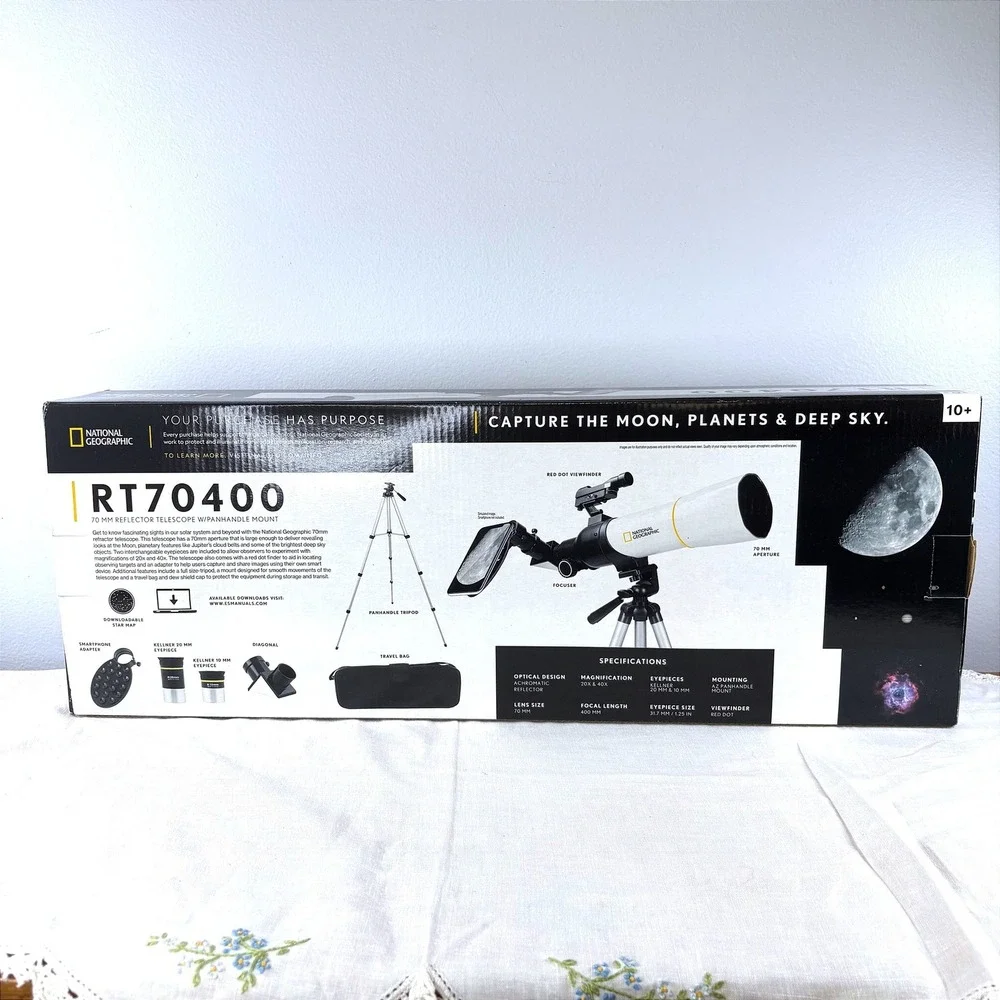 National Geographic RT70400 70mm Reflector Telescope Panhandle Mount White Black